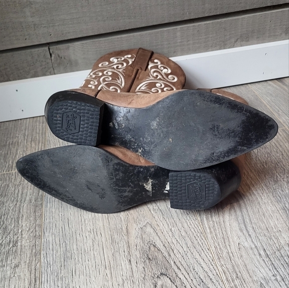 Tony Lama Embroidered Western Tan Cream Cowgirl Boots Size 8 - Picture 11 of 14